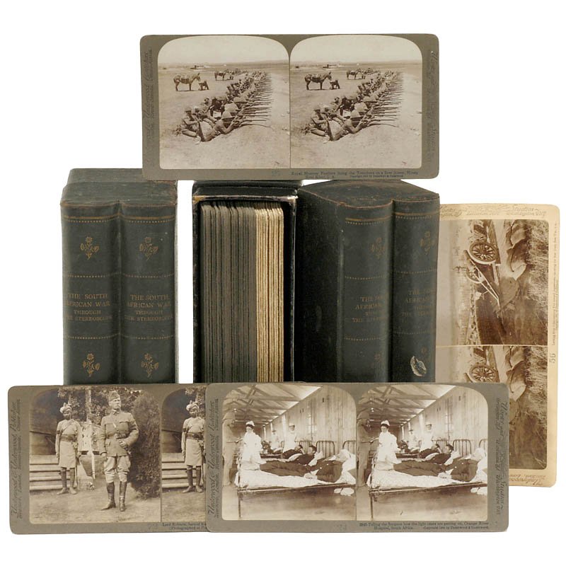 72 Stereo Cards 9 x 18 cm, c. 1900: 72 Stereo Cards 9 x 18 cm, c. 1900 Underwood & Underwood, motif: South-Africa campaign. 72 Stereokarten 9 x 18 cm, um 1900 Underwood & Underwood, Motive: Süd-Afrika-Feld-zug. Mit 2 Boxen.
