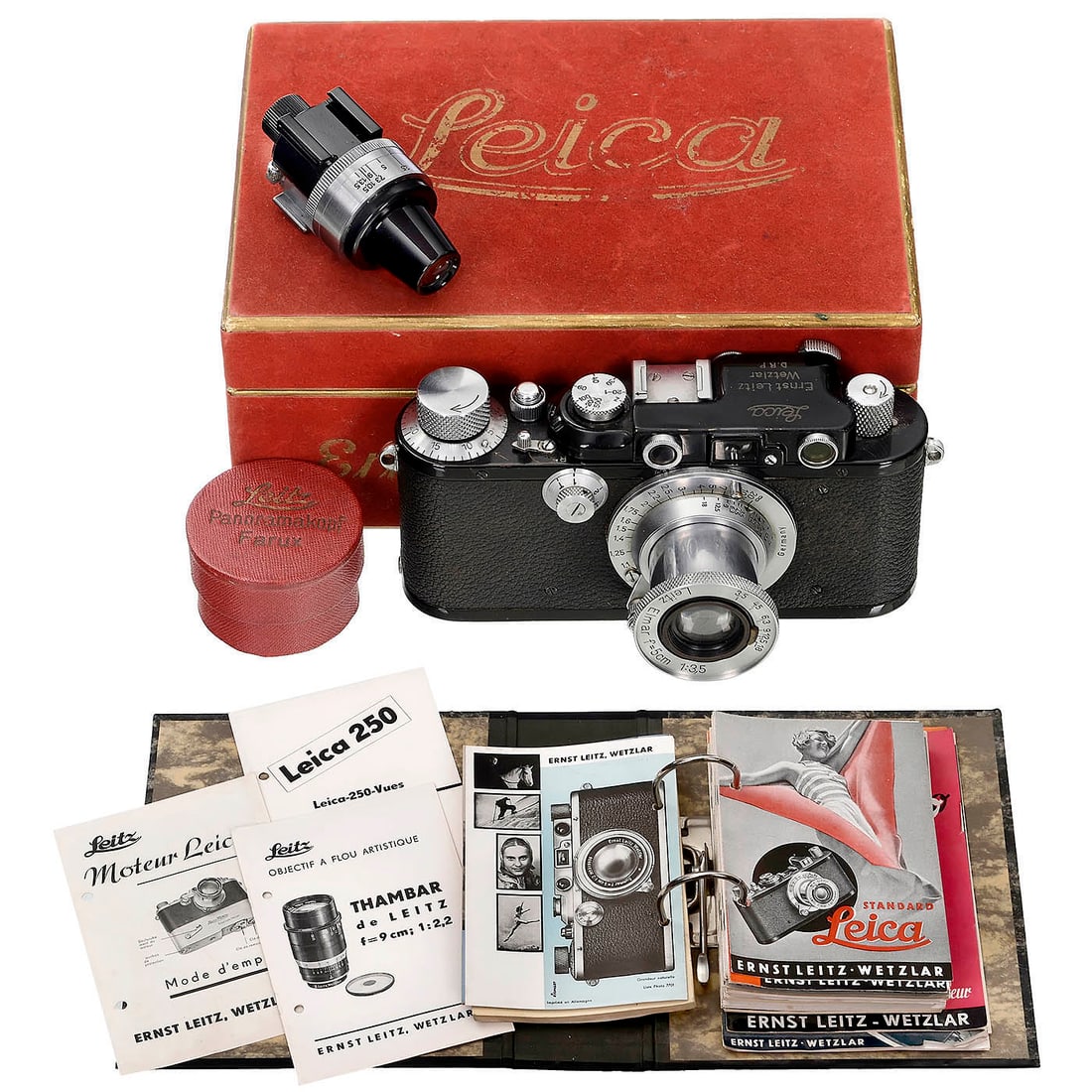Leica III Camera with VIDOM, Brochure Collection and 2 Red Boxes, 1933-39 (1 of 4)