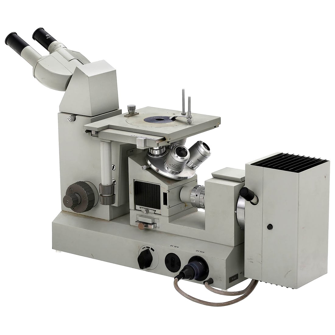 Zeiss Metaval Inverted Reflected-Light Microscope, c. 1980: Zeiss Metaval Inverted Reflected-Light Microscope, c. 1980 VEB Carl Zeiss, Jena, GDR. No. B 1485, Köhler illumination unit with power supply housed in the base, polarising sliding filter, cross t