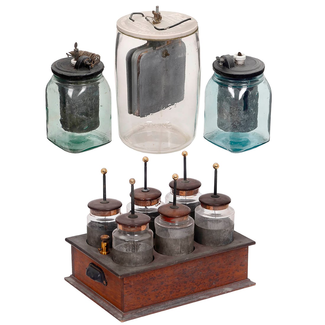 Battery Set of 6 Leyden Jars and 3 Chromic Acid Elements (1 of 3)