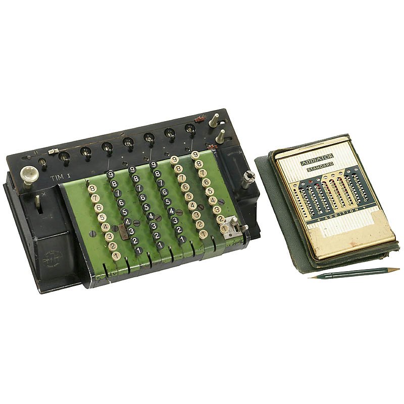 T-I-M (Time Is Money) Mod. 1, 1909: T-I-M (Time Is Money) Mod. 1, 1909 Stepped drum calculating machine by Ludwig Spitz, Berlin. - Serial no. 50727. One keytop and handle are missing. - Literature: Martin, p. 202. - An always sought-aft