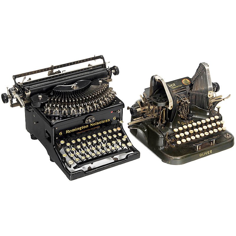 "Oliver No. 6" and "Remington 6": "Oliver No. 6" and "Remington 6" 1) "Oliver No. 6", 1906, rarer model of the popular American typebar machine, carriage move faulty. (3/4-) - And: 2) "Remington No. 6", 1925, noiseless American standa
