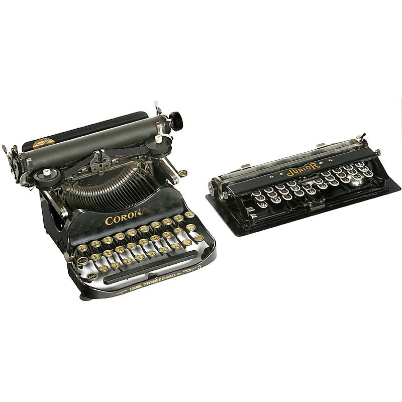 2 Typewriters: 2 Typewriters 1) "Junior" (Bennett), 1908. Successor model of the "Bennett" with inking roller and cover. (2-/3-) - And: 2) "Corona Folding", 1912. (3-/4-) 2 Schreibmaschinen 1) "Junior" (Bennett), 19