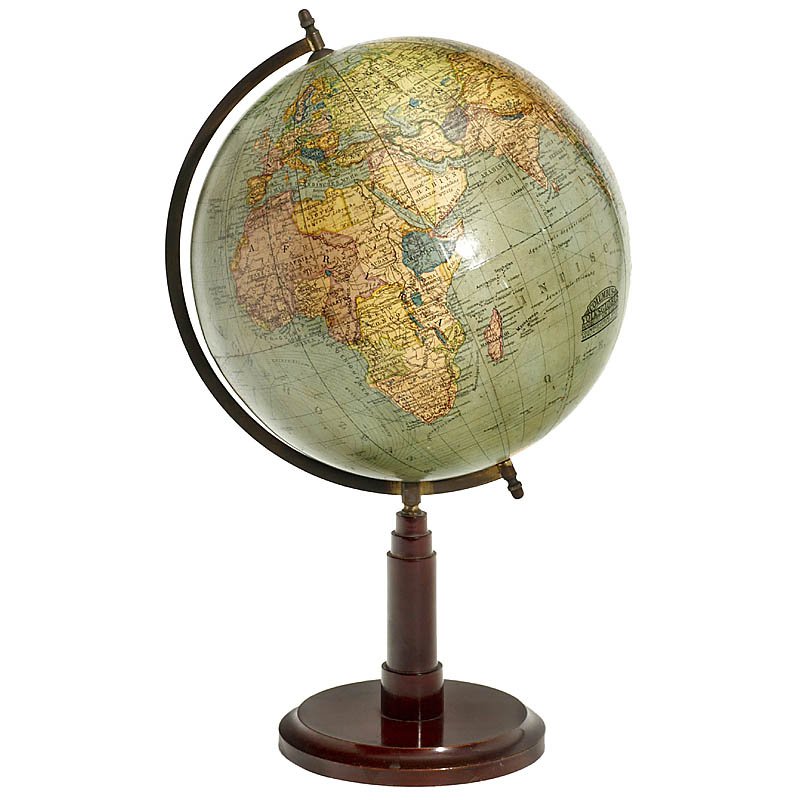 Terrestrial Globe "Columbus", c. 1925: Terrestrial Globe "Columbus", c. 1925 Manufacturer: "Columbus Verlag, Berlin", Ø 10 in., on turned wooden base, height 18 1/2 in. Columbus Volksglobus, um 1925 Erdglobus, Hersteller "Columbus Verlag,