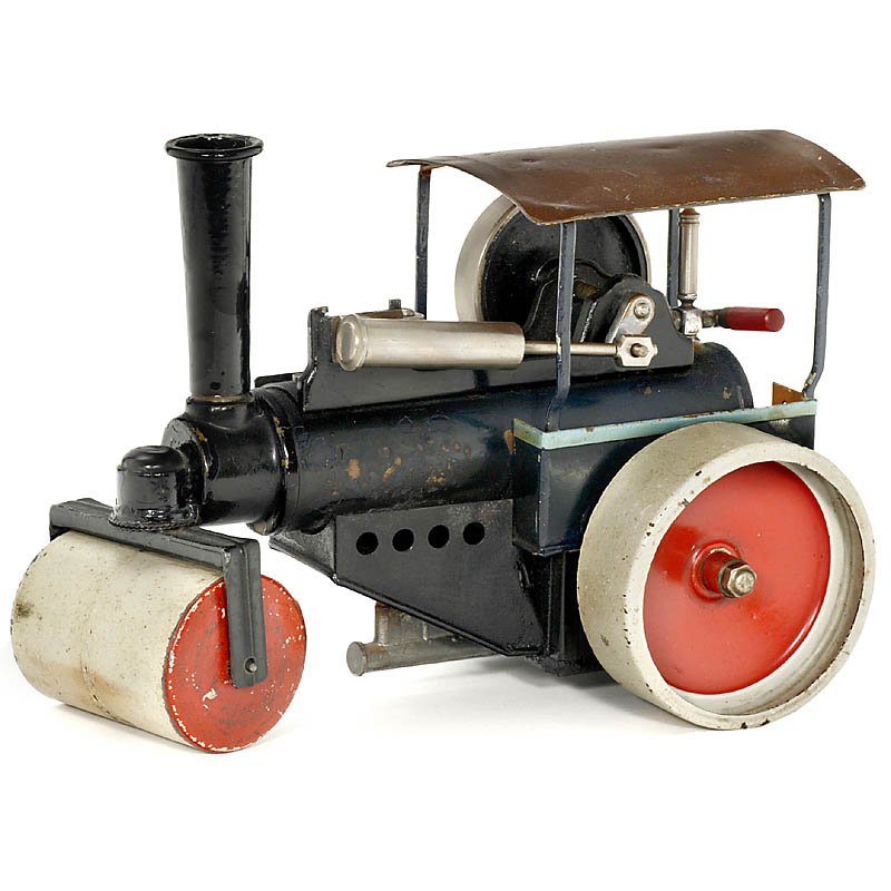 Steam Roller "Märklin (4083)", 1930: Steam Roller "Märklin (4083)", 1930 Japanned tin, oscillating cylinder, complete with all fittings and burner, length 7 1/2 in. Dampfstraßenwalze "Märklin (4083)", 1930 Handlackiertes Blech, oszill
