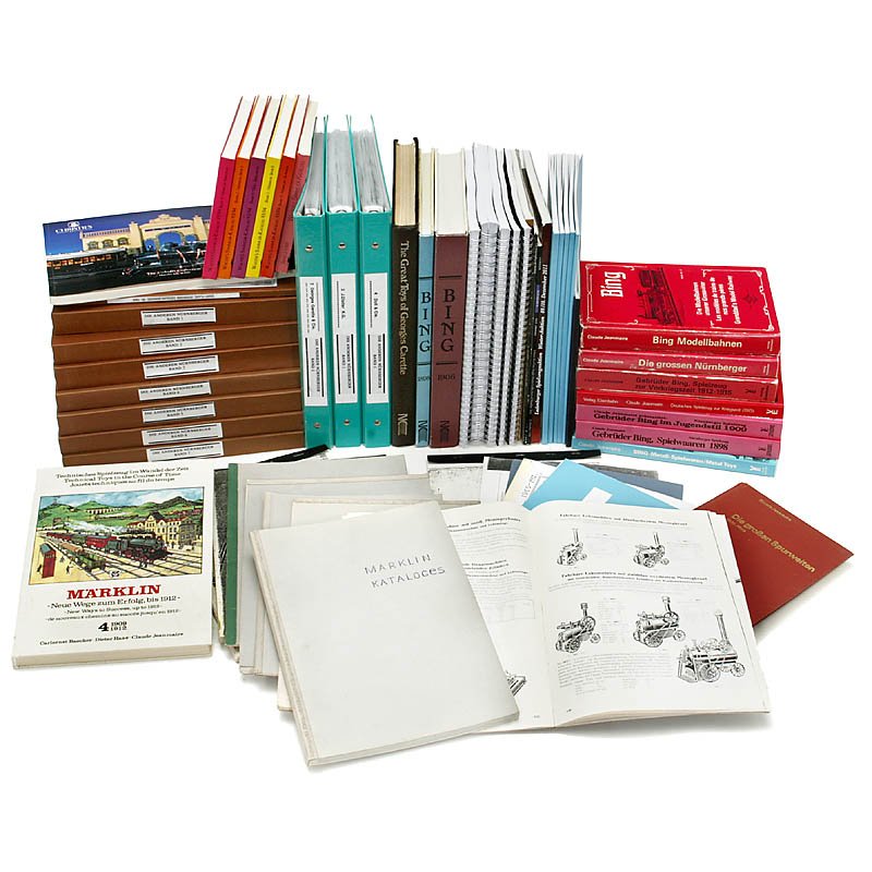 Large Lot of Collector's Catalogues "Toy Railroad": Large Lot of Collector's Catalogues "Toy Railroad" Reprints and copies of old sales catalogues by "Märklin", "Bing", "Carette", "Plank", "Schoenner" and other manufacturers. - And: Auction catalogues
