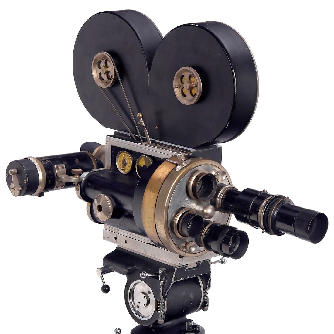 Cinephon Type B35 mm Film Camera, c. 1928: Cinephon Type B35 mm Film Camera, c. 1928 Cinephon-Werke Josef Slechta, Prague. For 120-meter film reels in attachable cassettes, with hand-turned or electric double-claw movement, case-mounted viewfi