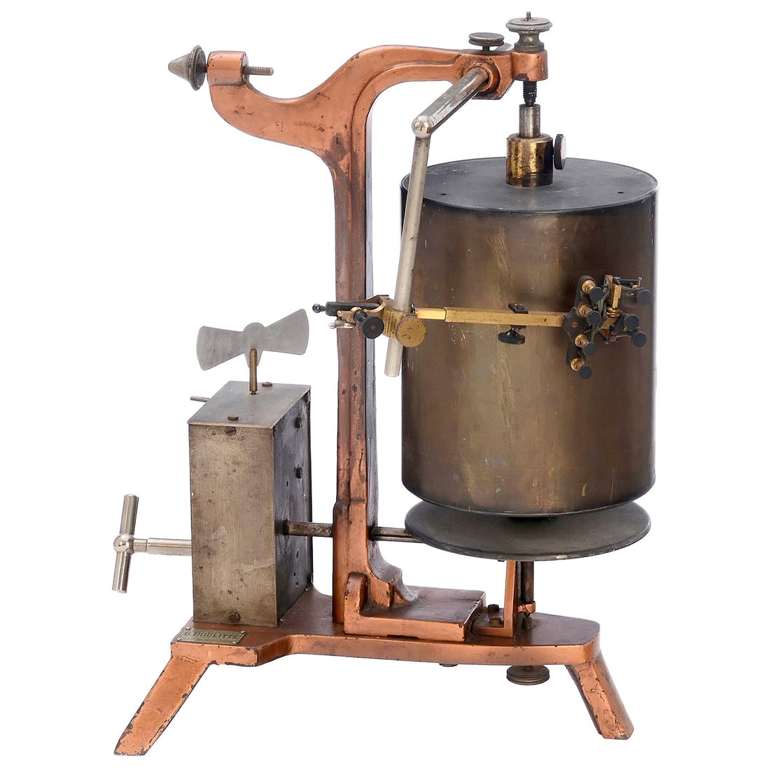 Medical Instrument Recorder, c. 1910: Medical Instrument Recorder, c. 1910 G. Boulitte, Paris. Vertical rotary mechanical recorder, "Marey cylinder"-type, for recording electrical signals on a moving cylinder, used as a visual support for