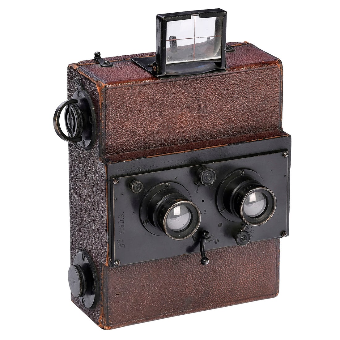 Jumelle Stéréographique Camera, 1912 onwards: Jumelle Stéréographique Camera, 1912 onwards Emile Pipon, Paris. No. 53, for 4.4 x 4.4 cm stereoscopic images on 9,3 cm wide rollfilm, with lenses by Max Balbreck and I + P shutter, working.