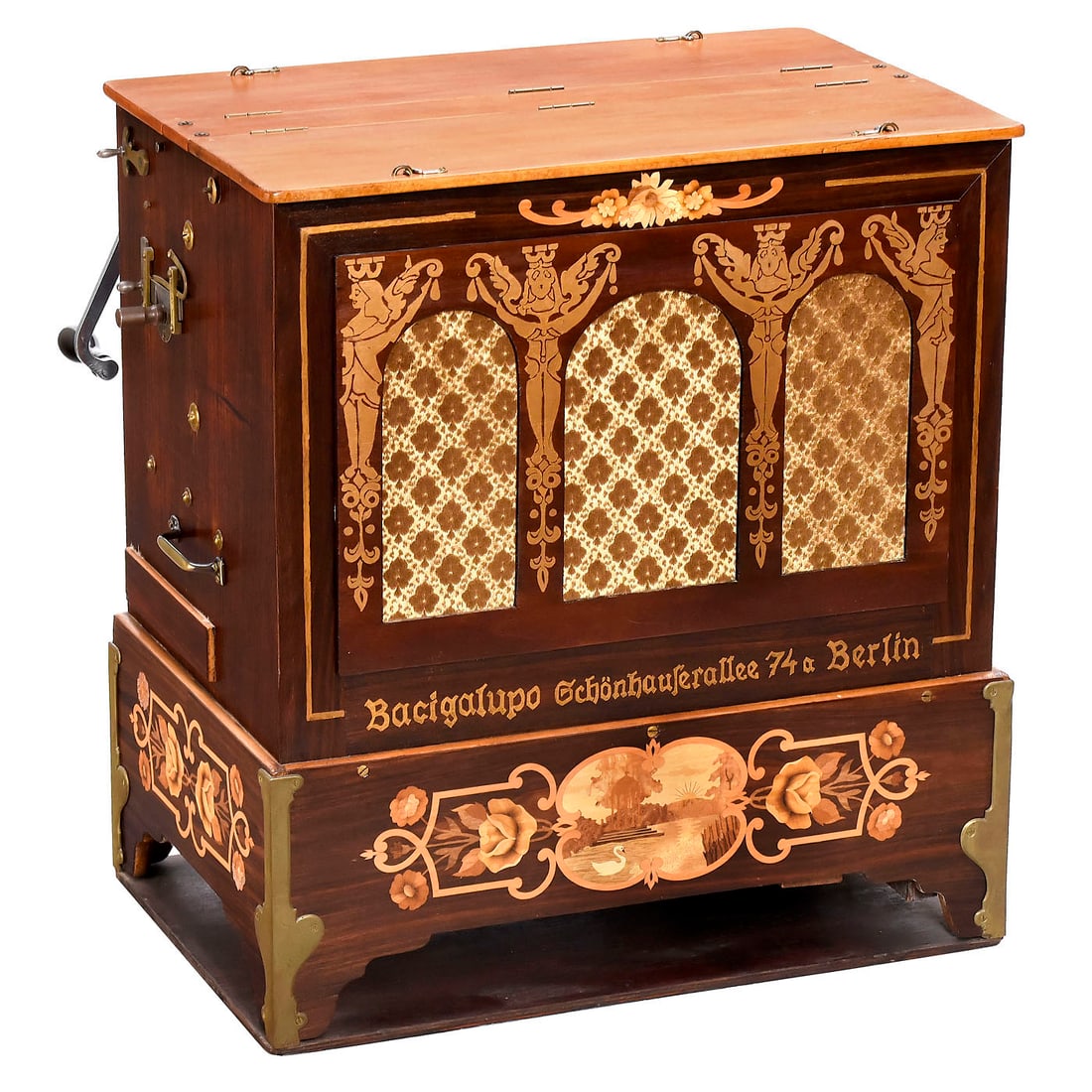 Trumpet Barrel Organ by Bacigalupo, c. 1920: Trumpet Barrel Organ by Bacigalupo, c. 1920 With 35 notes, eight-air barrel, ten wood trumpet pipes, 25 violin pipes, covered pipes and bass underside pipes, two optional stops, manuscript tune-sheet