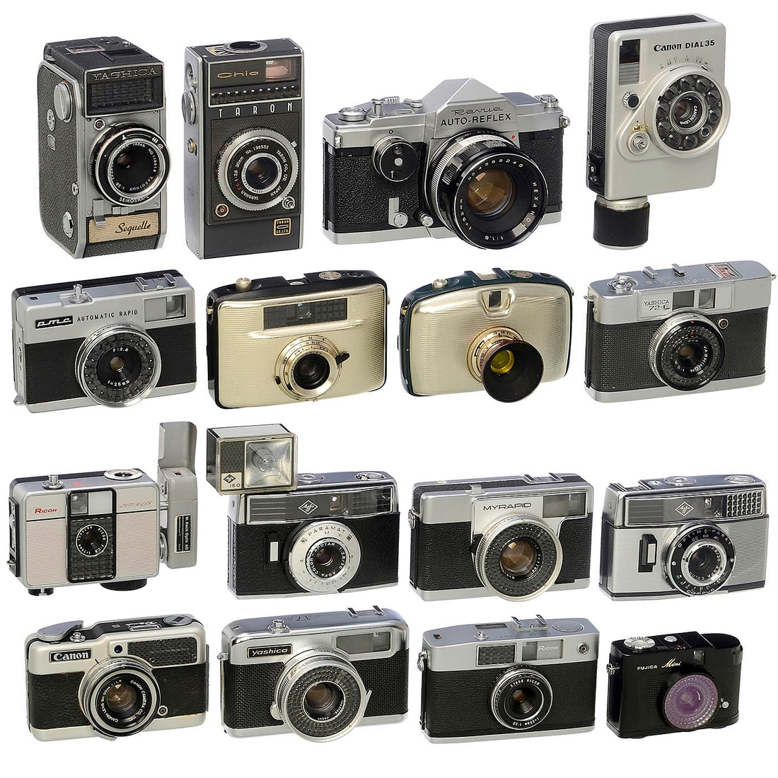 15 Cameras for 18 x 24 mm: 15 Cameras for 18 x 24 mm 1) Konica, Japan. Revue Auto-Reflex, switchable from 24 x 36 mm to 18 x 24 mm, Hexanon 1.8/52 mm, shutter working. (3/3) – All cameras only for 18 x 24 mm on 135 film, 