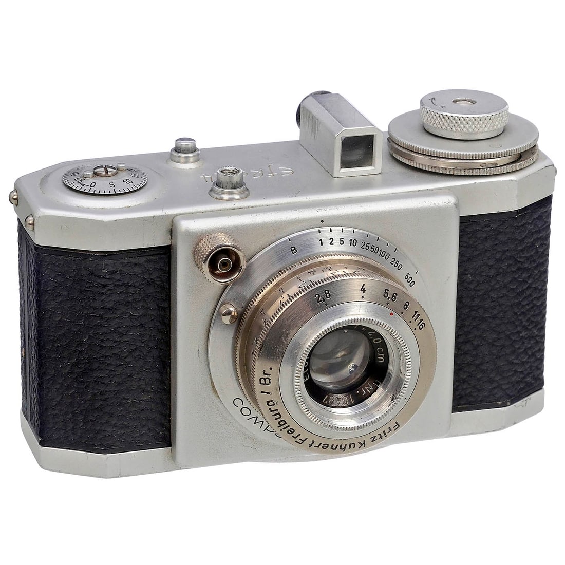 Efka 24 by Fritz Kuhnert, 1948: Efka 24 by Fritz Kuhnert, 1948 Fritz Kuhnert (later Futura-Kamerawerk GmbH) in Freiburg. Size 24 x 24 mm on 35mm film, retractable rapid-wind lever, body no. 10316 with interchangeable lens "Elor 2,8/