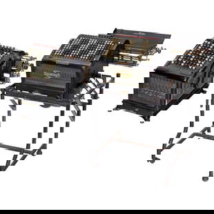 2 Burroughs Calculating Machines: 2 Burroughs Calculating Machines Imported to Germany by Glogowski & Co., Berlin. 1) E2-1218643, driven by electric motor, on tubular frame, 17 digits, printing mechanism, untested. – And: 2)