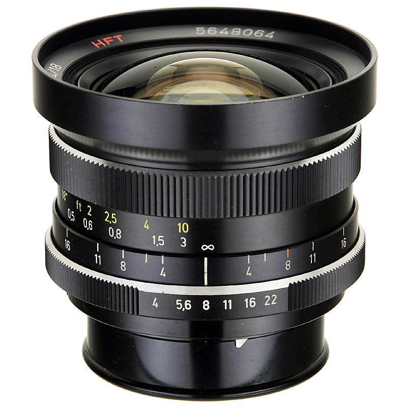 Distagon 4/18 mm HFT for Rolleiflex SL350, c. 1974: Distagon 4/18 mm HFT for Rolleiflex SL350, c. 1974 Carl Zeiss, no. 5648064, "Made in West Germany", for SL350, with TTL CdS open-diaphragm match-needle metering, like new! Distagon 4/18 mm HFT für Ro