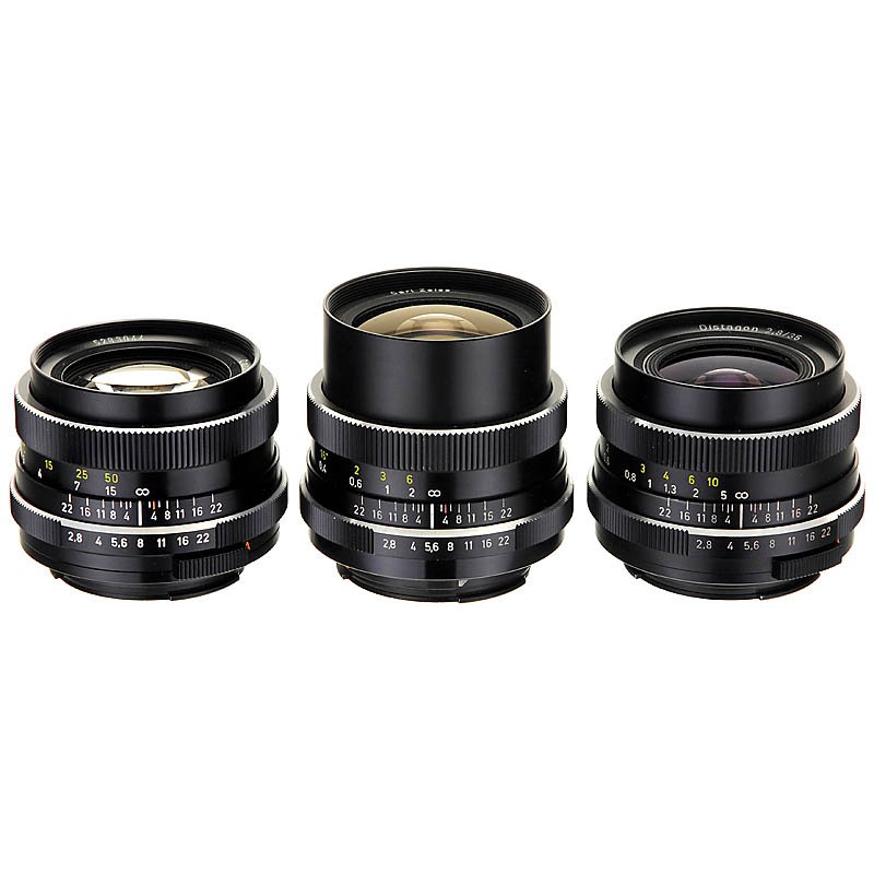 Zeiss Lenses for Rolleiflex SL35: 25 mm, 35 mm and 85 m: Zeiss Lenses for Rolleiflex SL35: 25 mm, 35 mm and 85 mm Carl Zeiss, "Made in West Germany". 1) Distagon 2,8/35 mm, no. 8020713. (2/1-) - 2) Distagon 2,8/25 mm, no. 8028428. (2/4) - And: 3) Sonnar 2,8