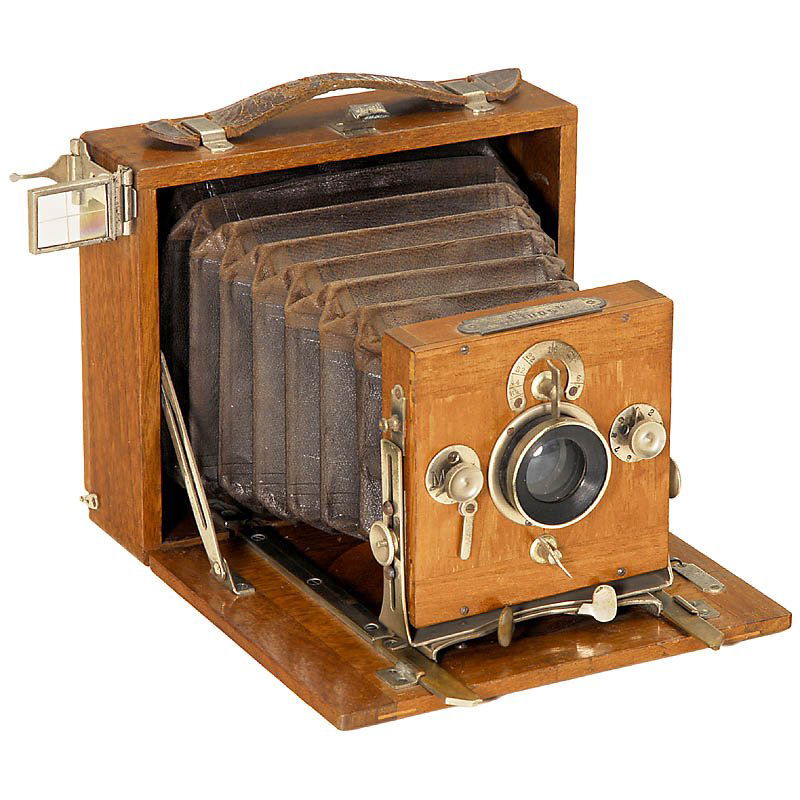Dr. Lüttke & Arndt "Linos", c. 1898: Dr. Lüttke & Arndt "Linos", c. 1898 Dr. Lüttke & Arndt, Berlin. Linos 9 x 12, nice and rare small flat-bed camera, walnut tree with nickel fittings, Aplanat 8/165 mm, shutter M + Z, brown bellows, f