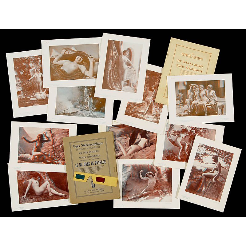 2 French Nude Stereo Anaglyphs: 2 French Nude Stereo Anaglyphs 1) En vente à la Librairie Franco-Anglaise 54, Rue Bonaparte, Paris. - And: 2) A. Leconte, Éditener 16, rue des Archives, Paris. Title: "Six Vues en Relief de Sujets A