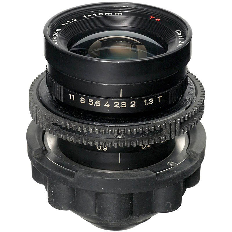 Wide-Angle Lens Distagon 1:1,2/16 mm, c. 1970: Wide-Angle Lens Distagon 1:1,2/16 mm, c. 1970 Carl Zeiss, Oberkochen. Arri PL mount, socket newly mounted, lenses and mechanism in good condition. Weitwinkelobjektiv Distagon 1:1,2/16 mm, um 1970 Carl