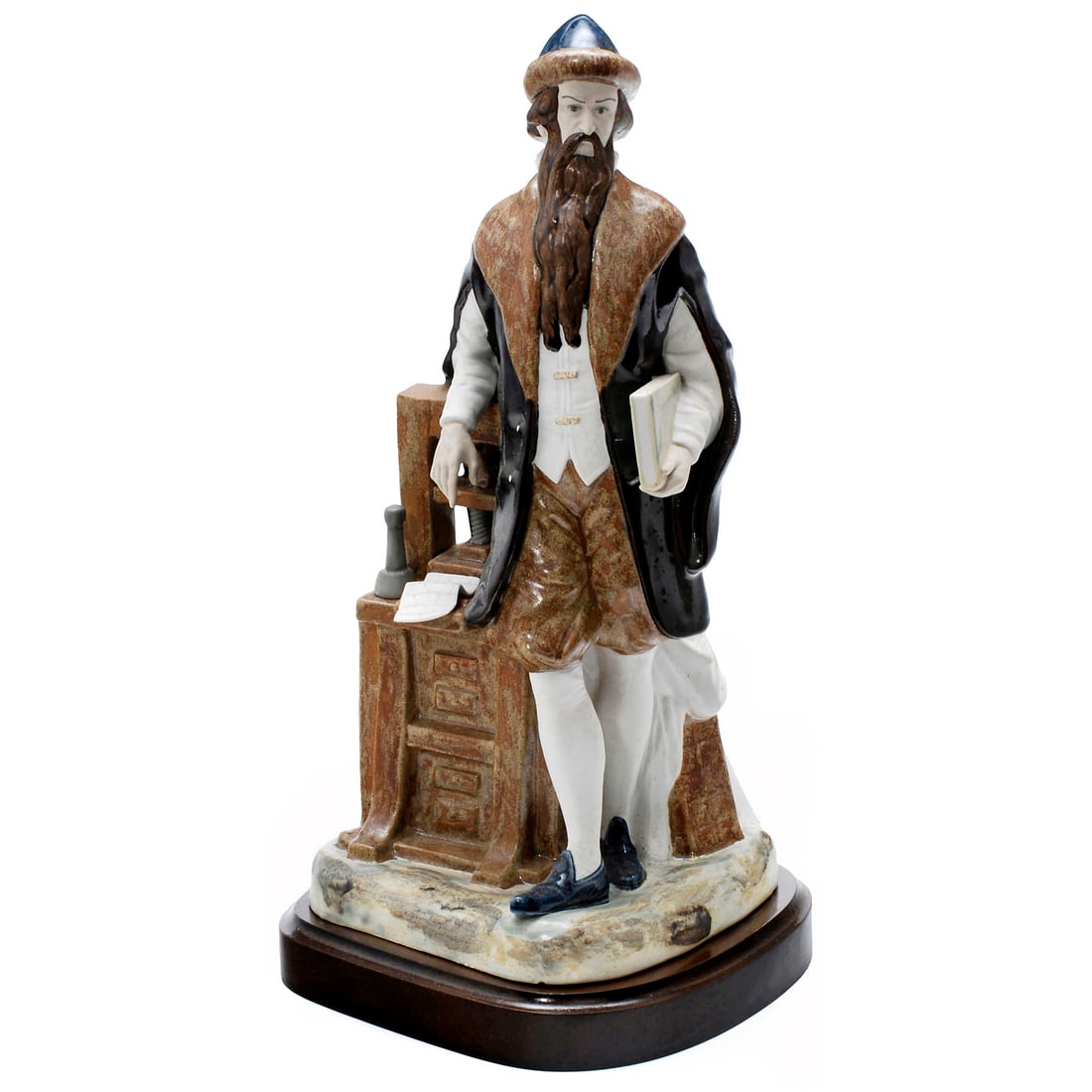 Porcelain Sculpture of Johannes Gutenberg by Rex Porcelain Manufacturing: Porcelain Sculpture of Johannes Gutenberg by Rex Porcelain Manufacturing Spain, c. 1975. Produced in a limited edition of 100 only, the figure depicts the father of printing, inventor of the printing 