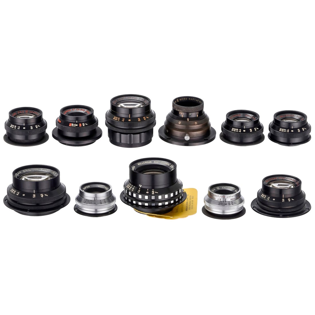 Wollensak Professional Lenses: Wollensak Professional Lenses Minnesota Mining & Mfg. Co., Revere-Wollensak Division, Rochester. All optics with screw-on ring and mostly with original cap. 1) Micro Raptar fixed aperture approx. 5.6/