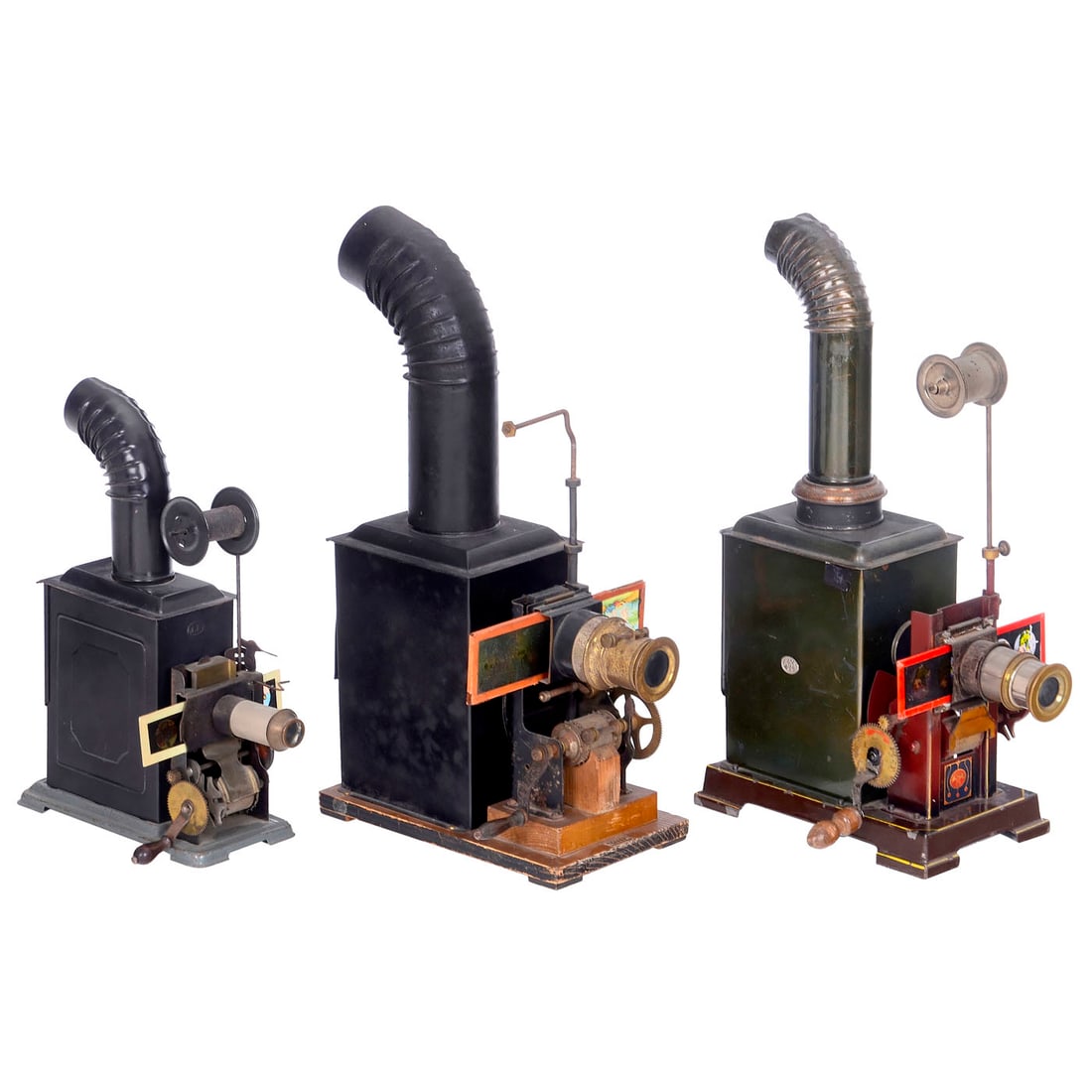 3 Cinematographs by Bing, Plank, and Falk: 3 Cinematographs by Bing, Plank, and Falk All three devices were designed as cinematographs for 35mm film with continuous film loops, but could also be used as magic lanterns for standard glass slides