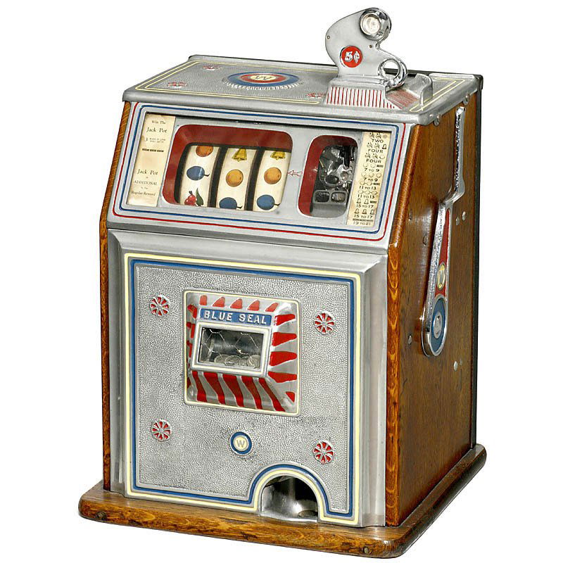 "Watling Blue Seal" Arcade Machine, c. 1932: Watling Blue Seal Arcade Machine, c. 1932 American 3-reel slot machine with jackpot, good condition, working. Einarmiger Bandit "Watling Blue Seal", um 1932 Amerikanische 3-Walzen-Slot-Maschine mit Ja