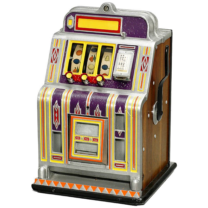 "Tura Bell" Arcade Machine, 1933: Tura Bell Arcade Machine, 1933 German 3-reel slot machine by "Tura Automatenfabrik, Leipzig", with mechanism by Mills, working. Einarmiger Bandit "Tura Bell", 1933 Hersteller: "Tura Automatenfabrik, L