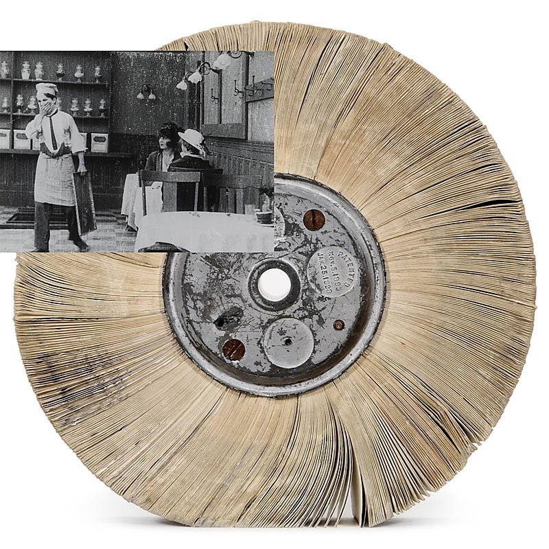 Original Mutoscope Reel "Charlie Chaplin": Original Mutoscope Reel "Charlie Chaplin" Multi Feature, manufacturer: International Mutoscope Reel Co., USA. Original-Mutoscope-Rolle "Charlie Chaplin" Multi Feature, Hersteller: International Mutosc