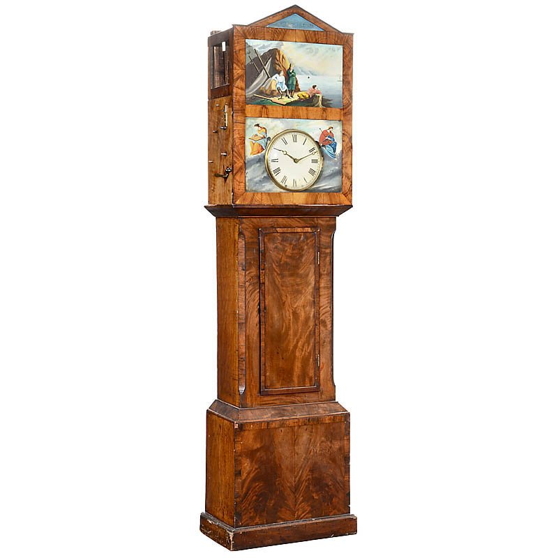 Austrian Longcase Musical Organ Clock, c. 1840–50: Austrian Longcase Musical Organ Clock, c. 1840–50 With two-train weight-driven movement striking on bell, 10-inch (25,5 cm) painted Roman dial flanked by mythical figures, 33-key organ movement with