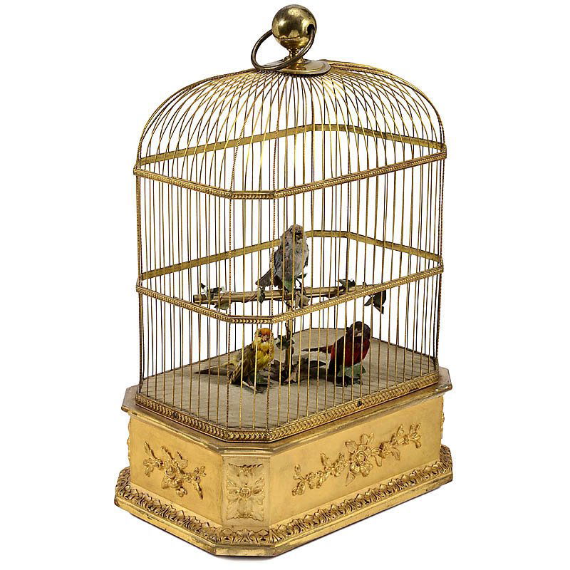 Triple Singing Automaton by Bontems, c. 1910: Triple Singing Automaton by Bontems, c. 1910 No. 5312195, with going-barrel movement, whistle and bellows on intermittent/continuous setting, birds with articulated heads, wings and tails and original