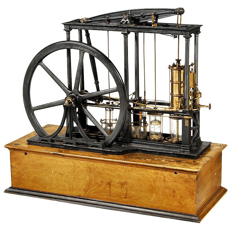 Physical Demonstration Model of a James Watt-Type Beam: Physical Demonstration Model of a James Watt-Type Beam Steam Engine, c. 1850 Early engineering model of a low-pressure beam engine with double-action cylinder. Manufactured by Eugène Bourdon, Paris",