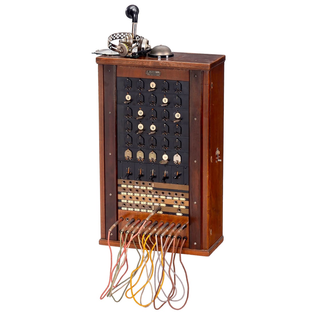 Ericsson Telephone Switchboard, c. 1914: Ericsson Telephone Switchboard, c. 1914 Marked on plaque "Ericsson, Österreichische Elektrizitäts Aktiengesellschaft, vorm. Deckert & Homolka, Wien". 30 flaps, 12 plugs, 5 toggle