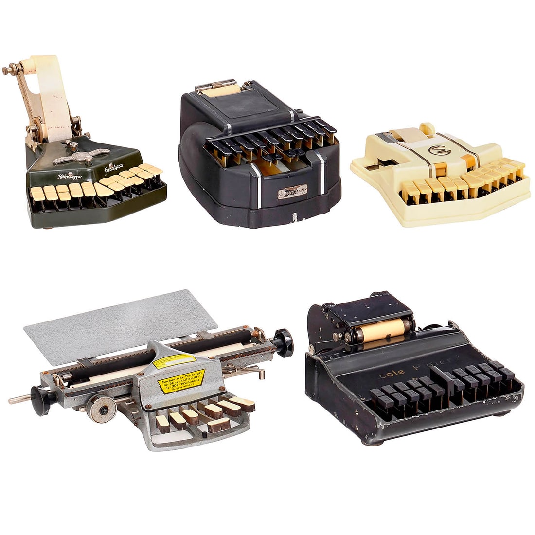 4 Stenography Machines and 1 Typewriter for the Blind (1 of 3)