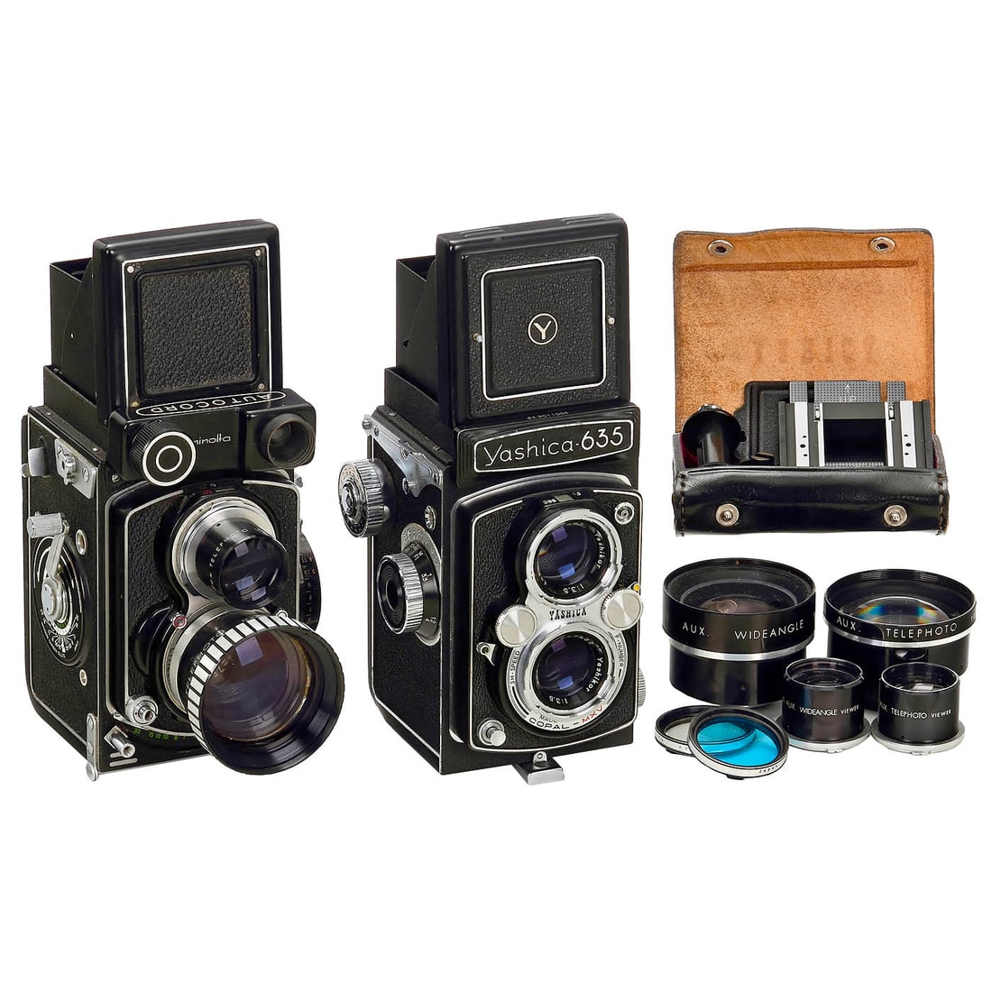 Minolta Autocord and Yashica 635 with Accessories (1 of 1)