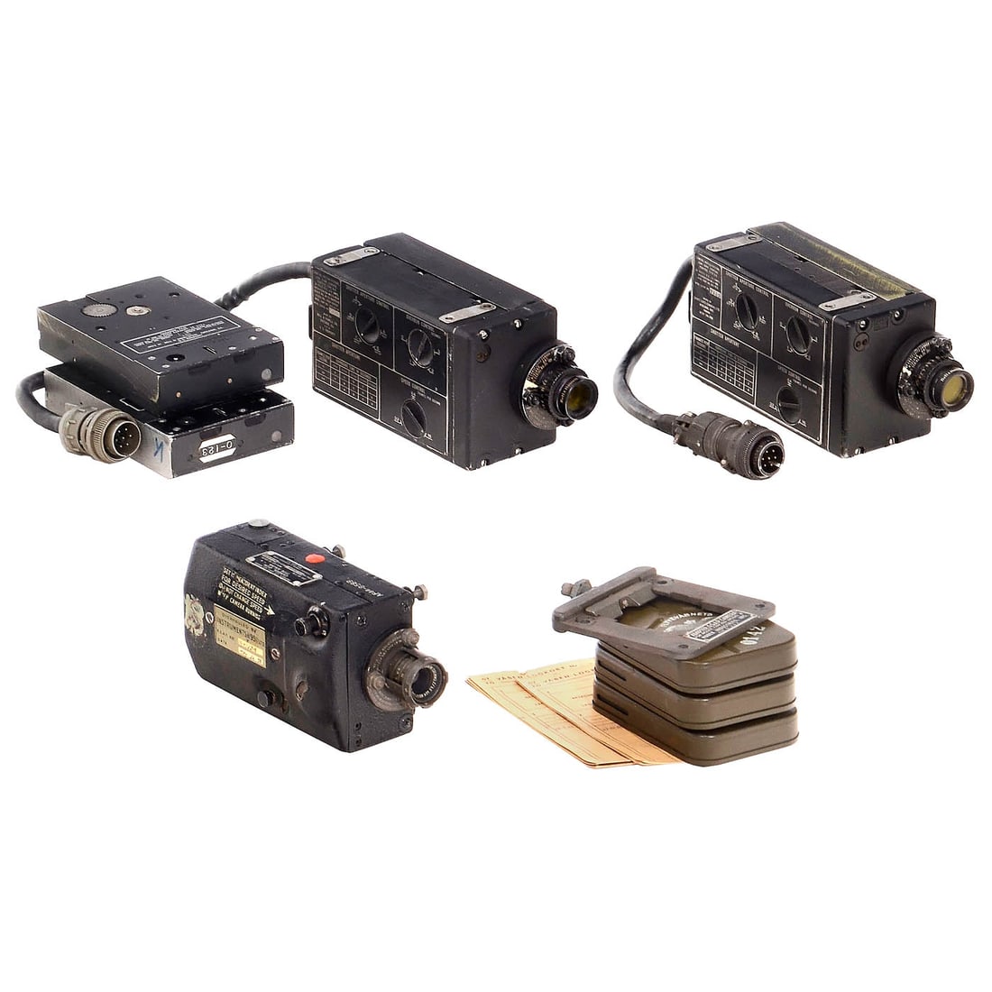 3 Different Motion Picture Gun Cameras, 1942–60: 3 Different Motion Picture Gun Cameras, 1942–60 For 16mm film in special cassettes, electrical components untested. 1) Ernst Leitz, Canada. Type N-9 no. 3403, with Leitz Canada 2.8/35mm lens,