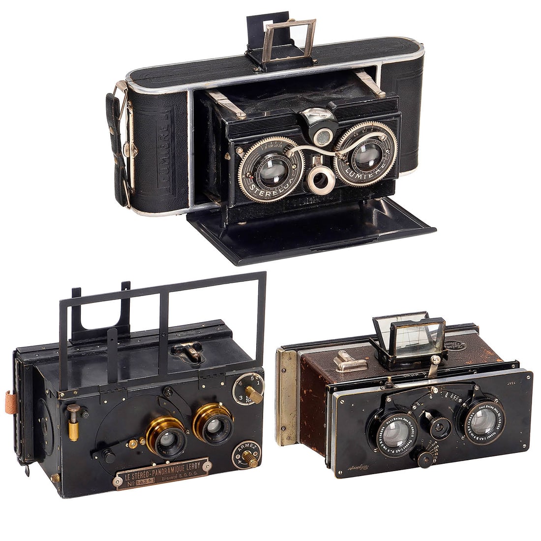 Le Stéréo-Panoramique, Polyscop, and Sterelux: Le Stéréo-Panoramique, Polyscop, and Sterelux All three are for 6 x 13 cm formats, and the spirit levels are functional. 1) L. Leroy, Paris. Le Stéréo-Panoramique no. 10341,