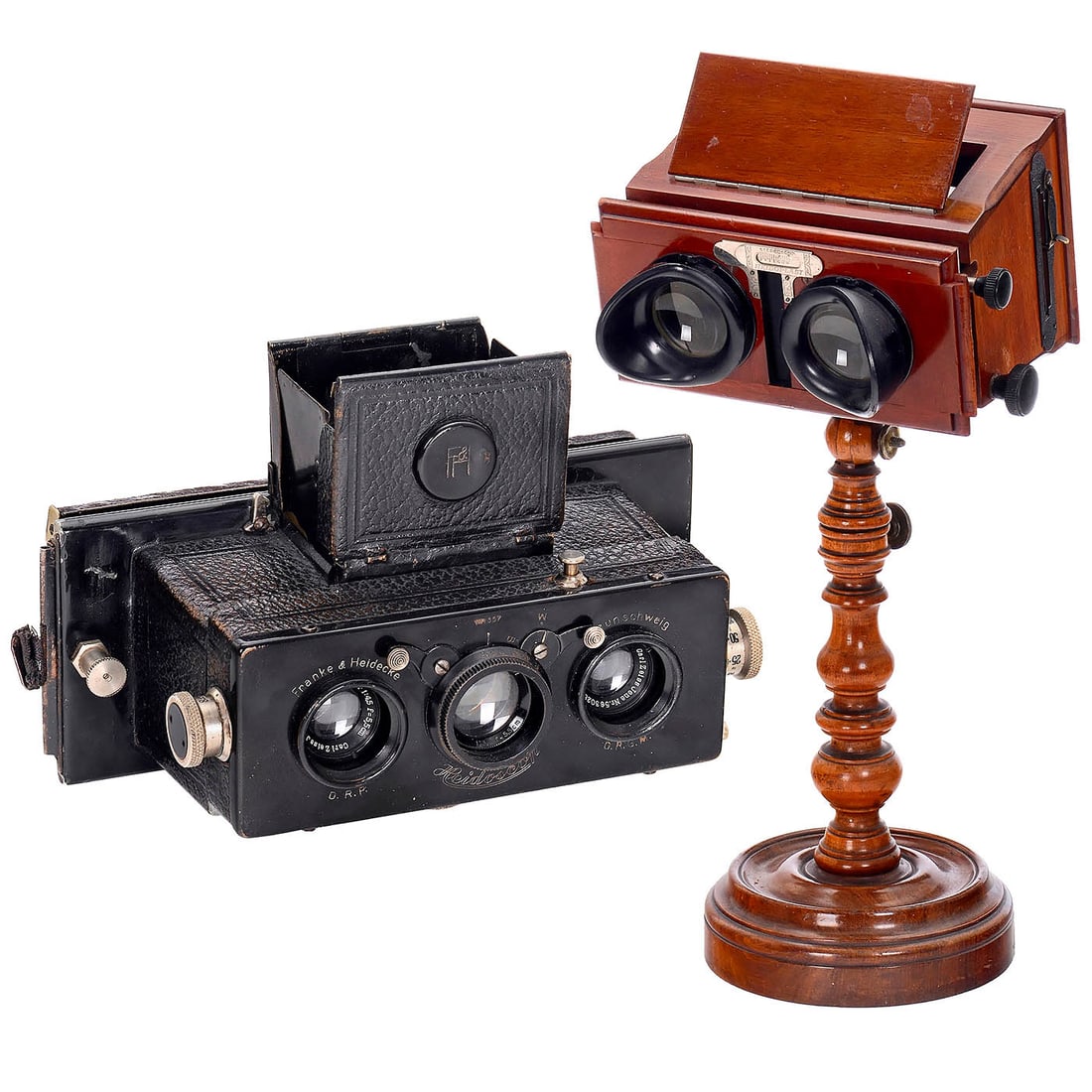 Heidoscop and Heidoplast, c. 1925: Heidoscop and Heidoplast, c. 1925 1) Heidoplast, Planox, Paris, for Franke & Heidecke, Braunschweig, stereo viewer for slides or cards of 6 x 13 cm, with polished mahogany body, focusing lenses