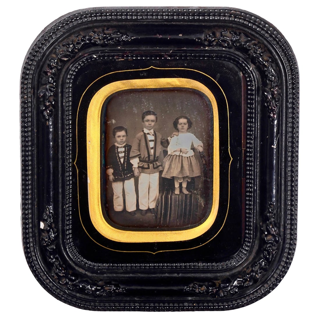 Daguerreotype with a Group of Children, c. 1848: Daguerreotype with a Group of Children, c. 1848 Photograph and painter Gustave, 35 Boulevard de la Bonne Nouvelle, probably Paris. In a plaster frame, 25 x 22 cm. The daguerreotype depicts a group