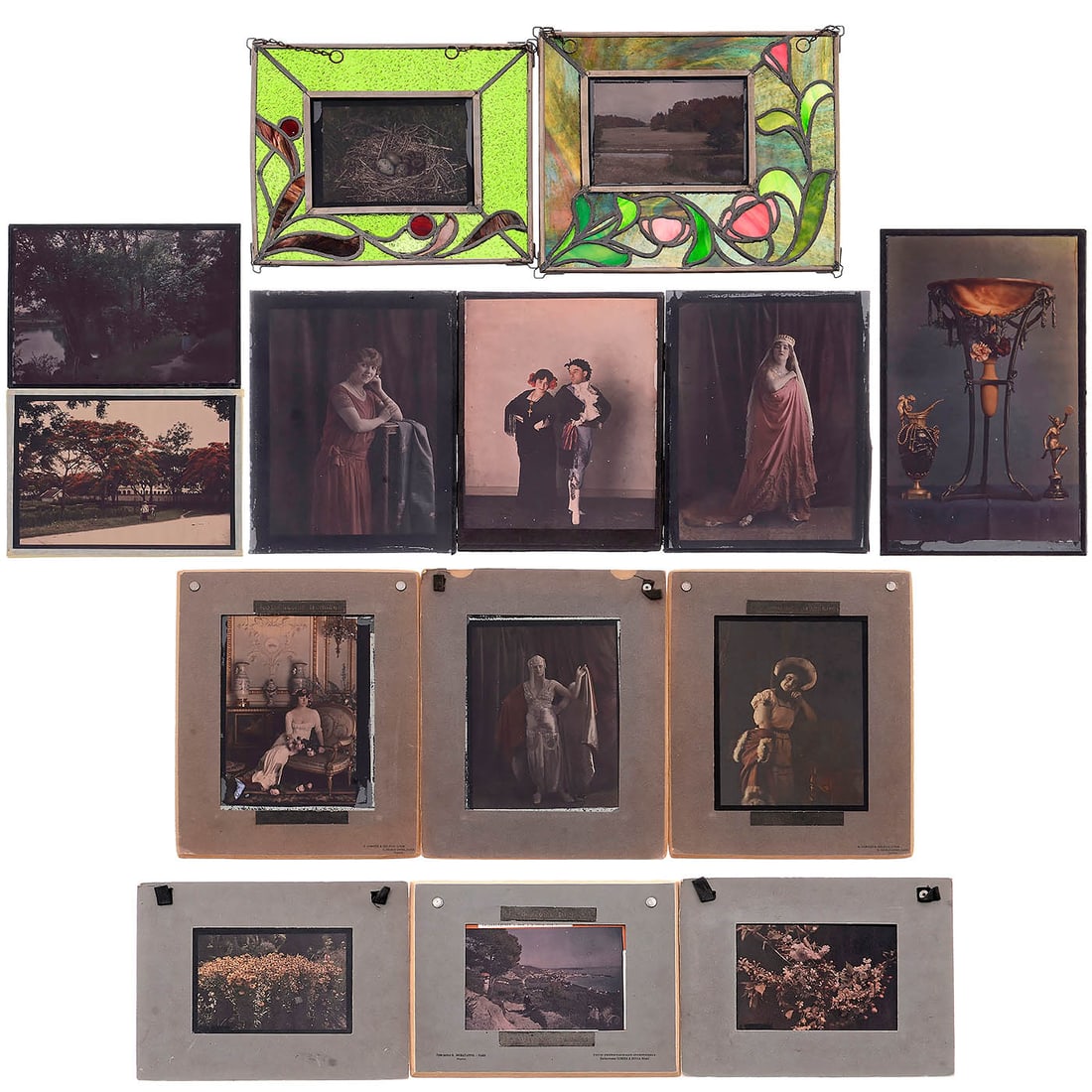 Sample Autochromes by Lumière and Art-Nouveau-Style Glass Frames with Autochromes, 1907 onwards: Sample Autochromes by Lumière and Art-Nouveau-Style Glass Frames with Autochromes, 1907 onwards Lumière, Lyon. 1–6) 3 samples 26 x 33 cm, each with one 18 x 24 cm autochrome; and 3
