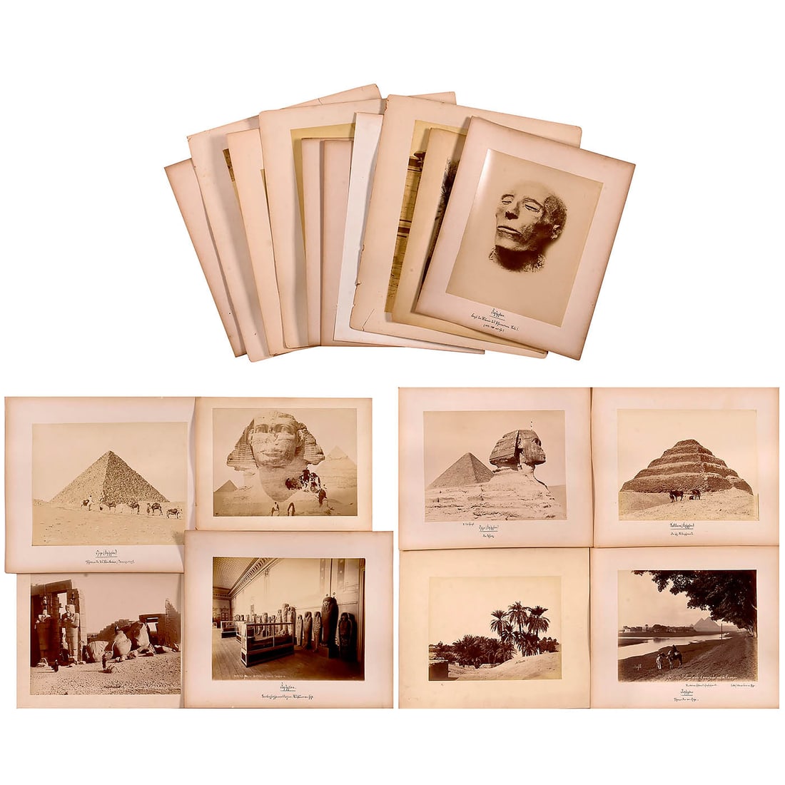 Classical Egypt in Albumen Photographs, 1857 onwards: Classical Egypt in Albumen Photographs, 1857 onwards 18 titled photographs of ancient Egypt with its pyramids, temples, and pharaohs, all mounted on card stock ranging from 45 x 38 cm to 33 x 25