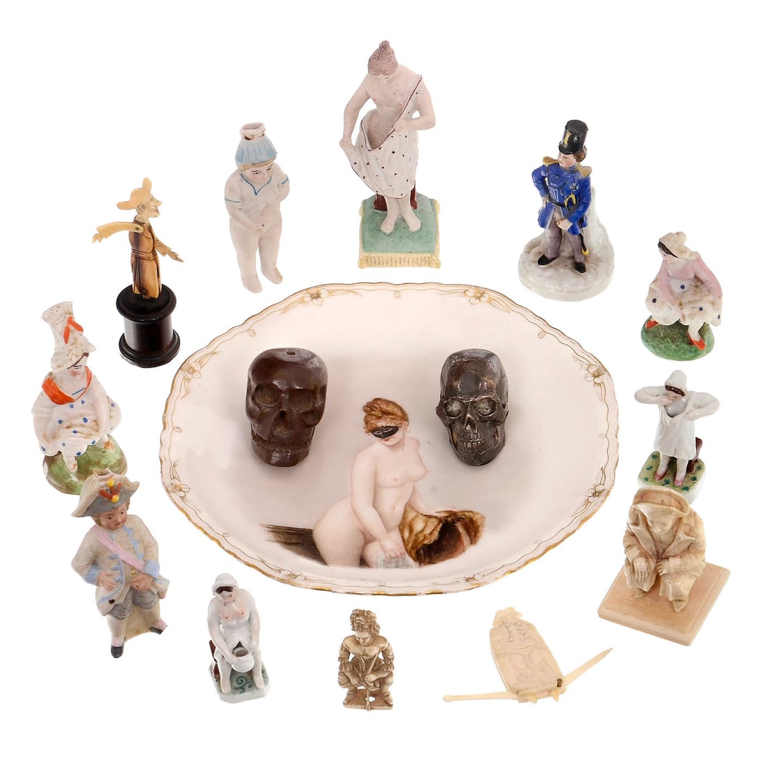 Figure Ensemble in the Form of an Erotic Zodiac: Figure Ensemble in the Form of an Erotic Zodiac 12 different small erotic figures from the Rococo period onward, often with a more bawdy style alluding to the Age of Aquarius, are arranged around an e