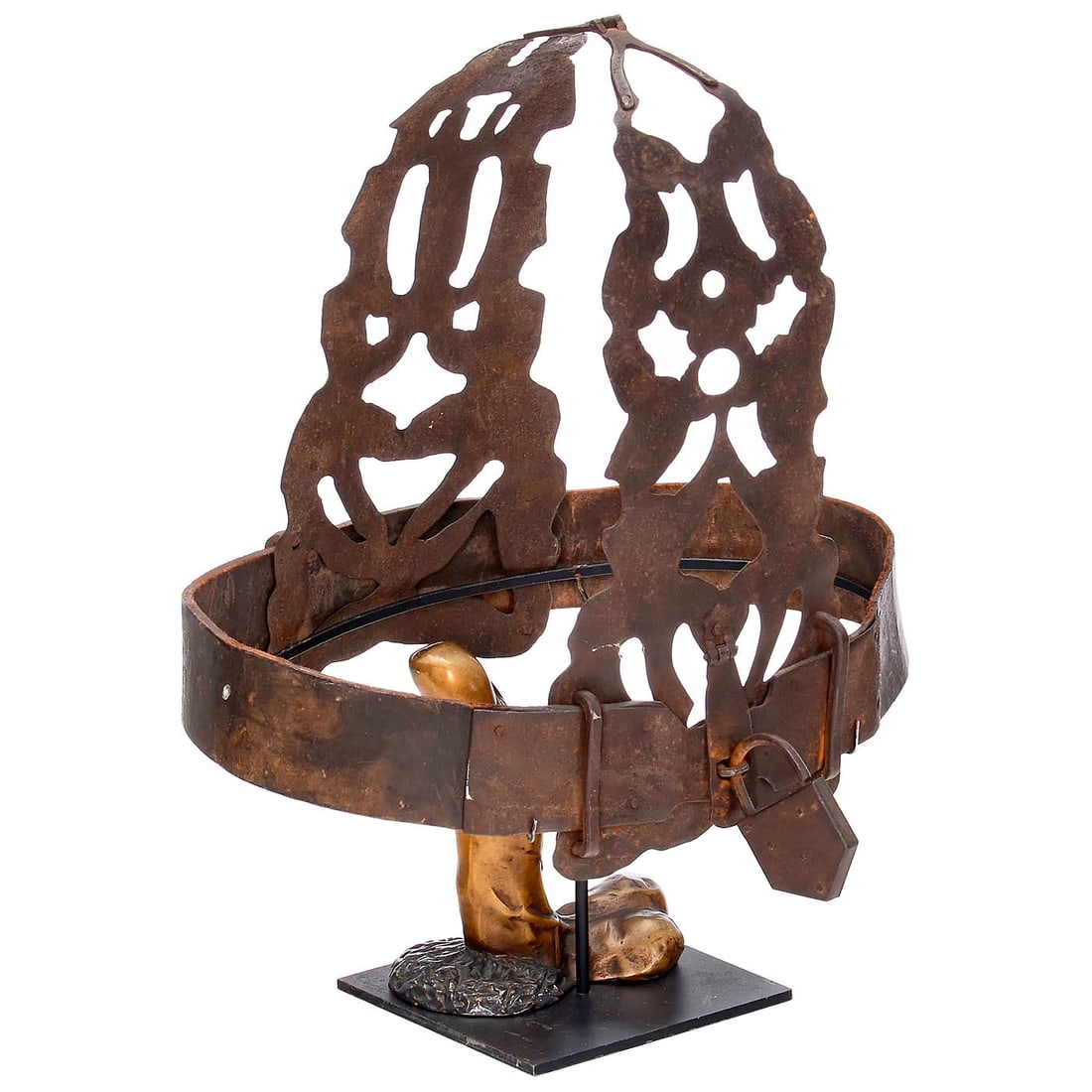 Chastity Belt, c. 1900: Chastity Belt, c. 1900 France. Waist circumference 97 cm, height 35 cm. According to the provenance in the Ronny van de Velde exhibition catalog of 2021 "Cristal Palace", pages 26–27, it comes f