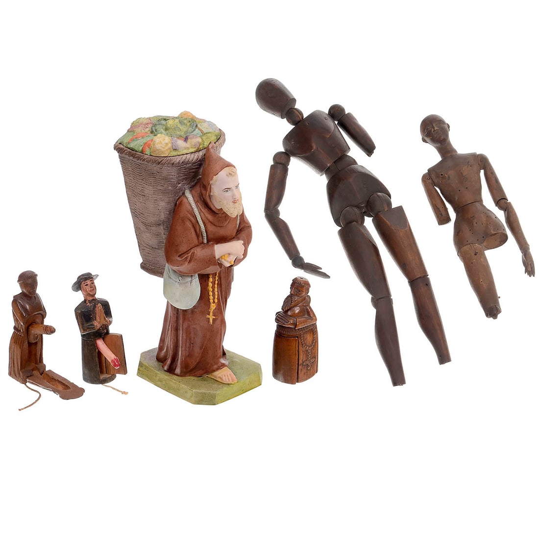 Critical-Erotic Clergy Parodies: Critical-Erotic Clergy Parodies 1) Pleasing porcelain figure c. 1900 of a youthful monk in a habit carrying a heavy load of fresh fruit and vegetables on his back. Removing the lid reveals a motif sim