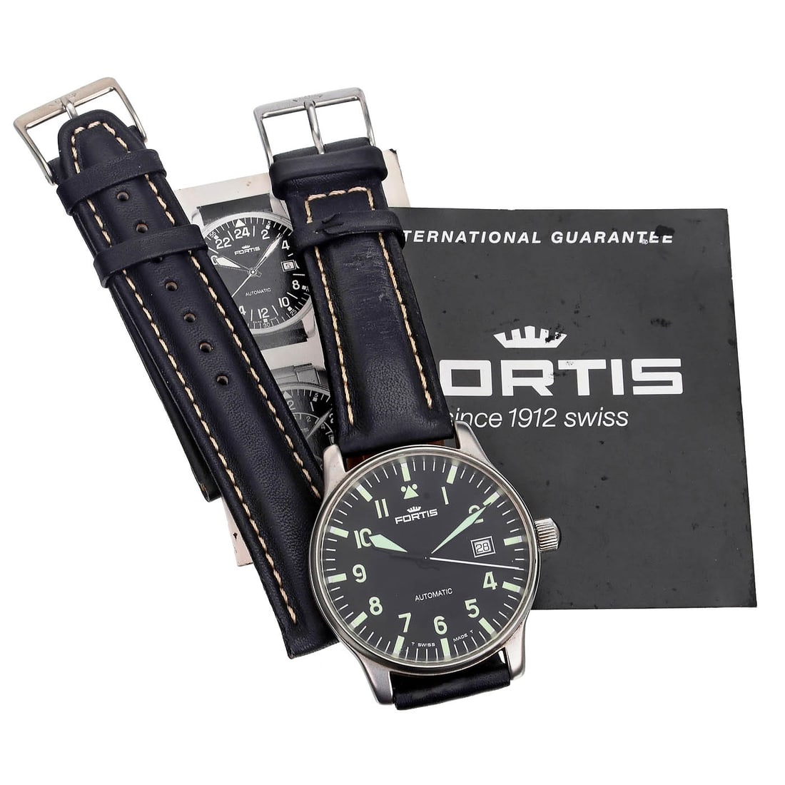 Fortis Automatic 595 Pilot's Chronograph: Fortis Automatic 595 Pilot's Chronograph Stainless steel men's watch, ref 595.10.40, screwed back, sapphire crystal, water resistant to 10 atm, automatic, hours, minutes, seconds and date, black