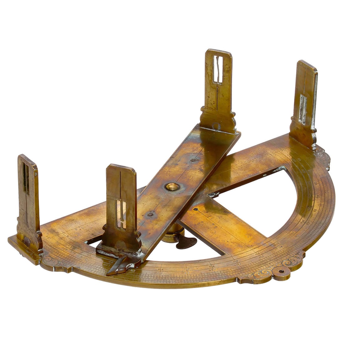 Early German Graphometer, c. 1640: Early German Graphometer, c. 1640 Graphometer in the style of Dresden manufacturers Christoph Trechsler or Thomas Pregell, engraved protractor, 4 diopters, brass, instrument diameter 9 ½ in., on