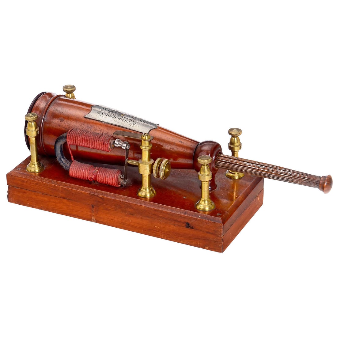 Griggs' Conical Electro-Medical Machine, c. 1880: Griggs' Conical Electro-Medical Machine, c. 1880 Marked "G.R. Francis, Medical Electrician, Beachhouse, Cheltenham", no. 1597, with coil in conical mahogany housing with adjustable iron rod core,