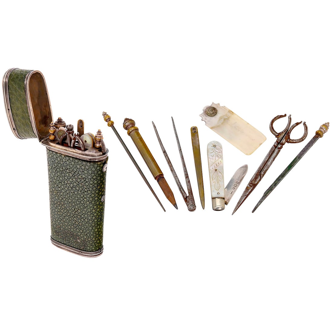 Georgian Silver Mounted Shagreen Etui, 18th Century (1 of 3)