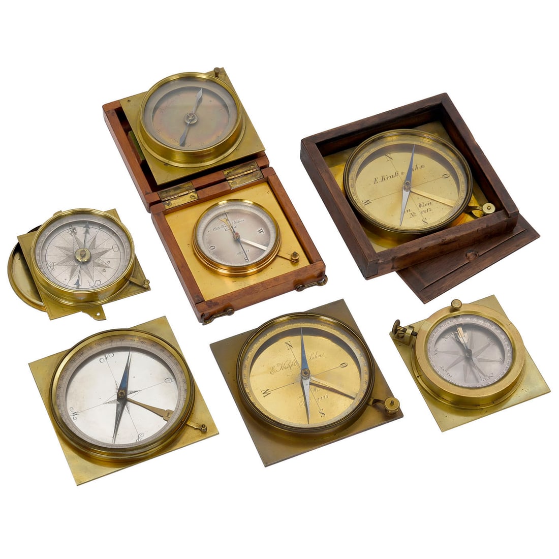 7 Surveying Compasses, 19th Century (1 of 1)