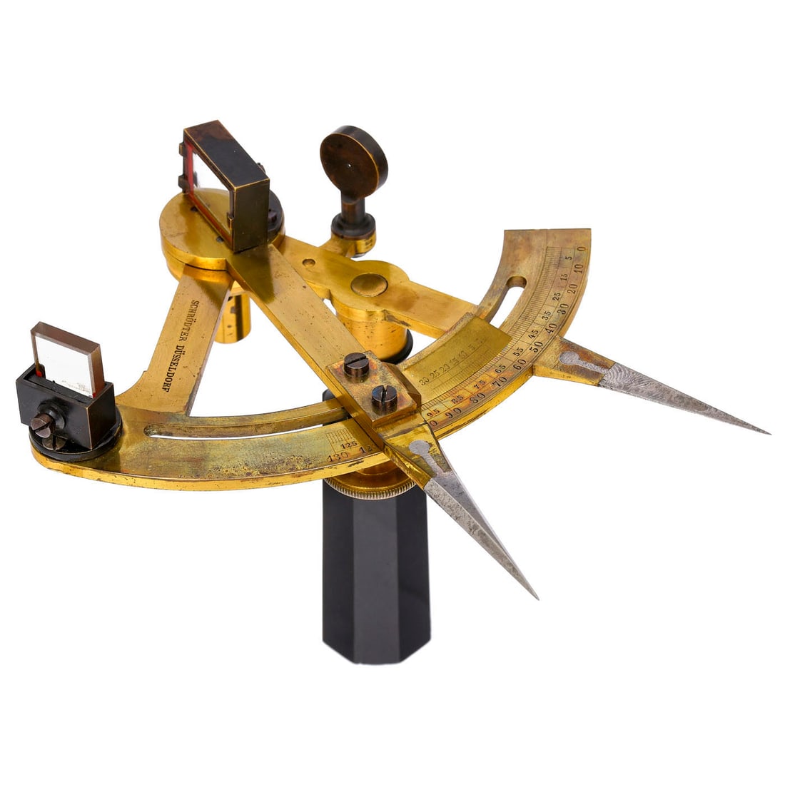 Angle-Measuring Instrument by Emil Schrödter, c. 1850: Angle-Measuring Instrument by Emil Schrödter, c. 1850 A combination of a sextant and a protractor, signed "Schrödter, Düsseldorf", brass and steel, original lacquer finish, scale