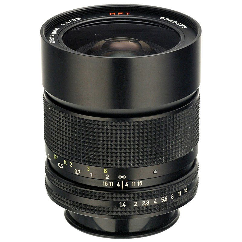 Distagon 1,4/35 mm HFT for Rolleiflex SL350, c. 1974: Distagon 1,4/35 mm HFT for Rolleiflex SL350, c. 1974 Carl Zeiss, no. 6348378, "Made in West Germany". Diaphragm a bit slow. Distagon 1,4/35 mm HFT für Rolleiflex SL350, um 1974 Carl Zeiss, Nr. 634837